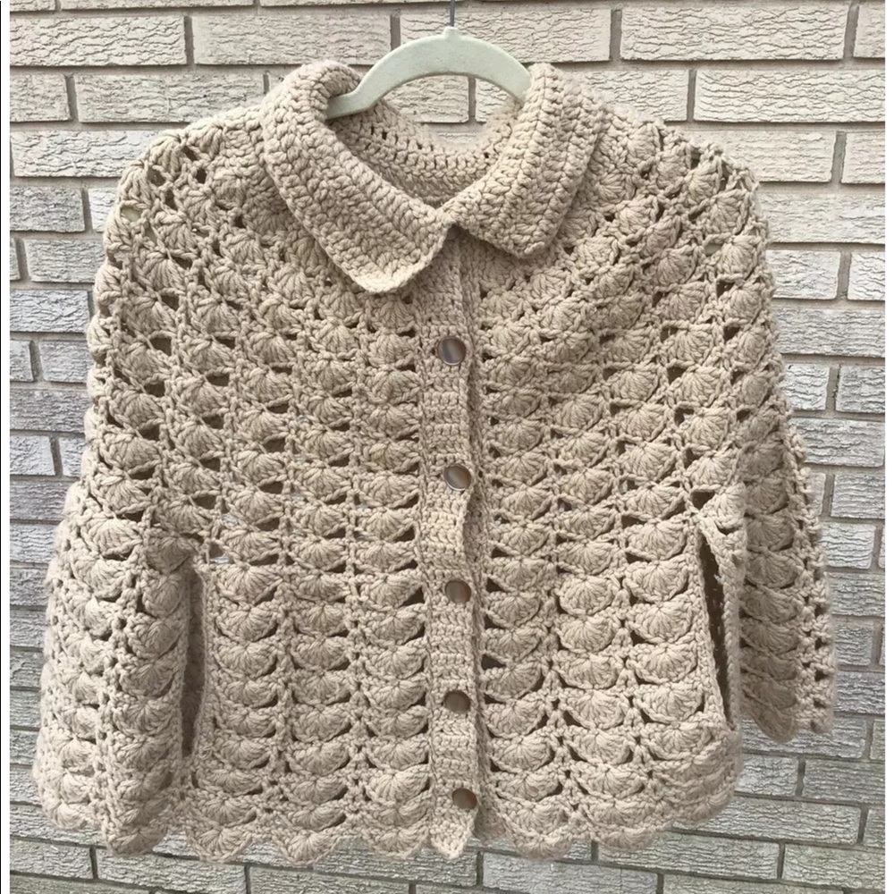 Vintage Handmade Cream Cottagecore Wrap Sweater
